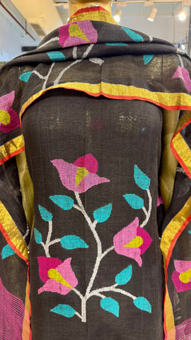 Linen Jamdani Suit Fabrics - Black