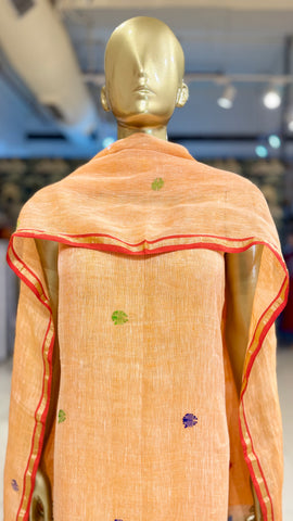 Linen Jamdani Suit Fabrics - Peach