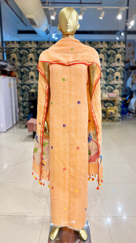 Linen Jamdani Suit Fabrics - Peach