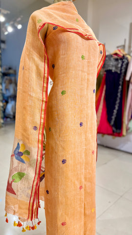 Linen Jamdani Suit Fabrics - Peach
