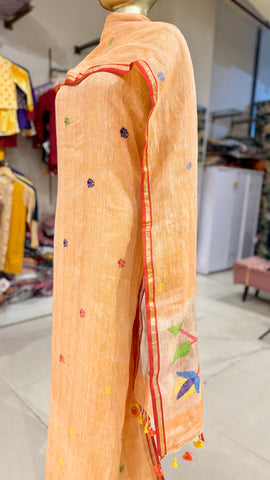 Linen Jamdani Suit Fabrics - Peach