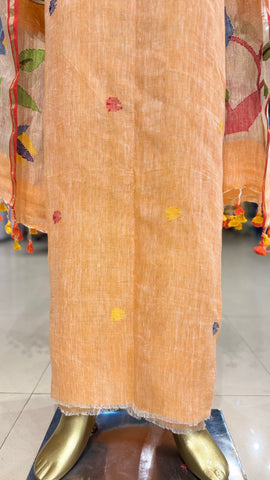 Linen Jamdani Suit Fabrics - Peach