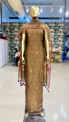 Linen Jamdani Suit Fabrics - Copper