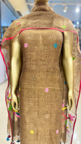 Linen Jamdani Suit Fabrics - Copper