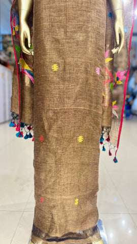 Linen Jamdani Suit Fabrics - Copper