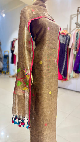 Linen Jamdani Suit Fabrics - Copper