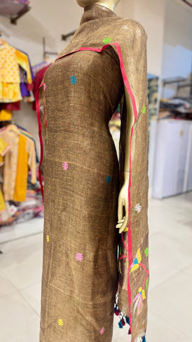 Linen Jamdani Suit Fabrics - Copper