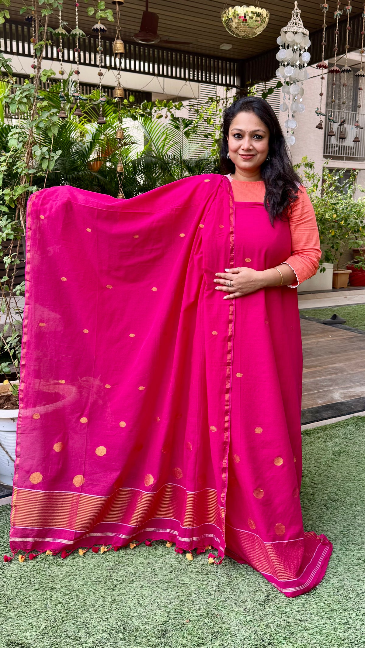 Pink Mul Cotton Jamdani Suit Fabric