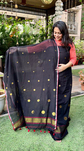 Black Mul Cotton Jamdani Suit Fabric
