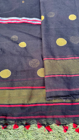 Black Mul Cotton Jamdani Suit Fabric