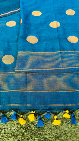 Teal Blue Mul Cotton Jamdani Suit Fabric