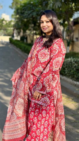 Farshi Salwar Cotton Suit with Kota Dupatta - Red