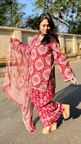 Farshi Salwar Cotton Suit with Kota Dupatta - Red