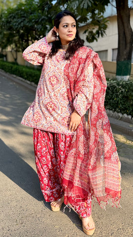 Farshi Salwar Cotton Suit with Kota Dupatta - White