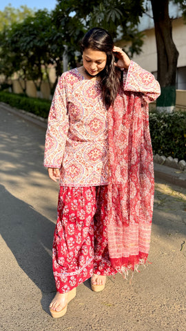 Farshi Salwar Cotton Suit with Kota Dupatta - White