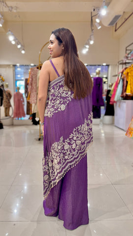 Pearl Embroidered One-Shoulder Shimmer Palazzo Set