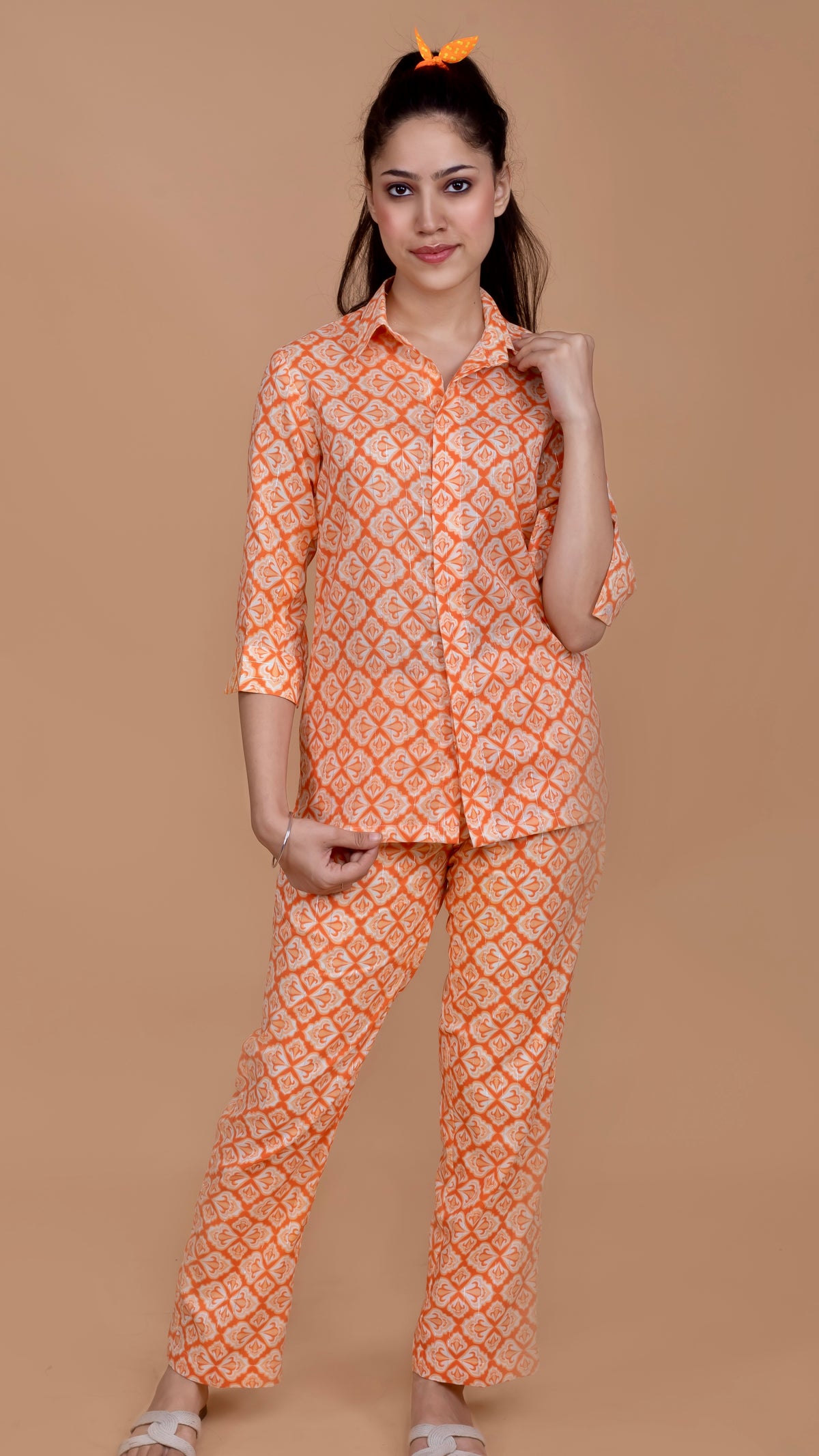 Cotton printed orange co-ord set