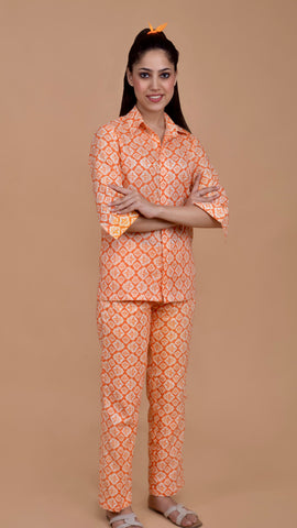 Cotton printed orange co-ord set