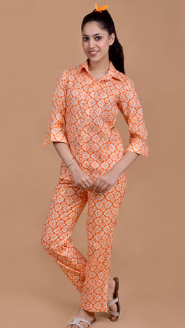 Cotton printed orange co-ord set