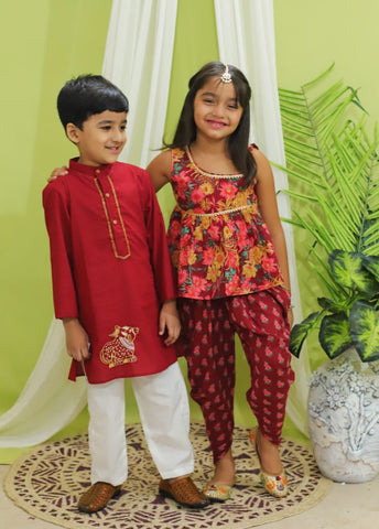 Boys Ethnic Wear, Red Embroidery Kurta set