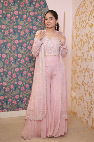 Pink Sequence Indo-western Jacket Set