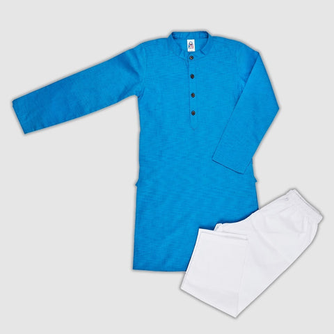 Cotton Linen Kurta Pajama Set Blue, White