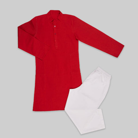 Cotton Kurta Pajama Set, Red