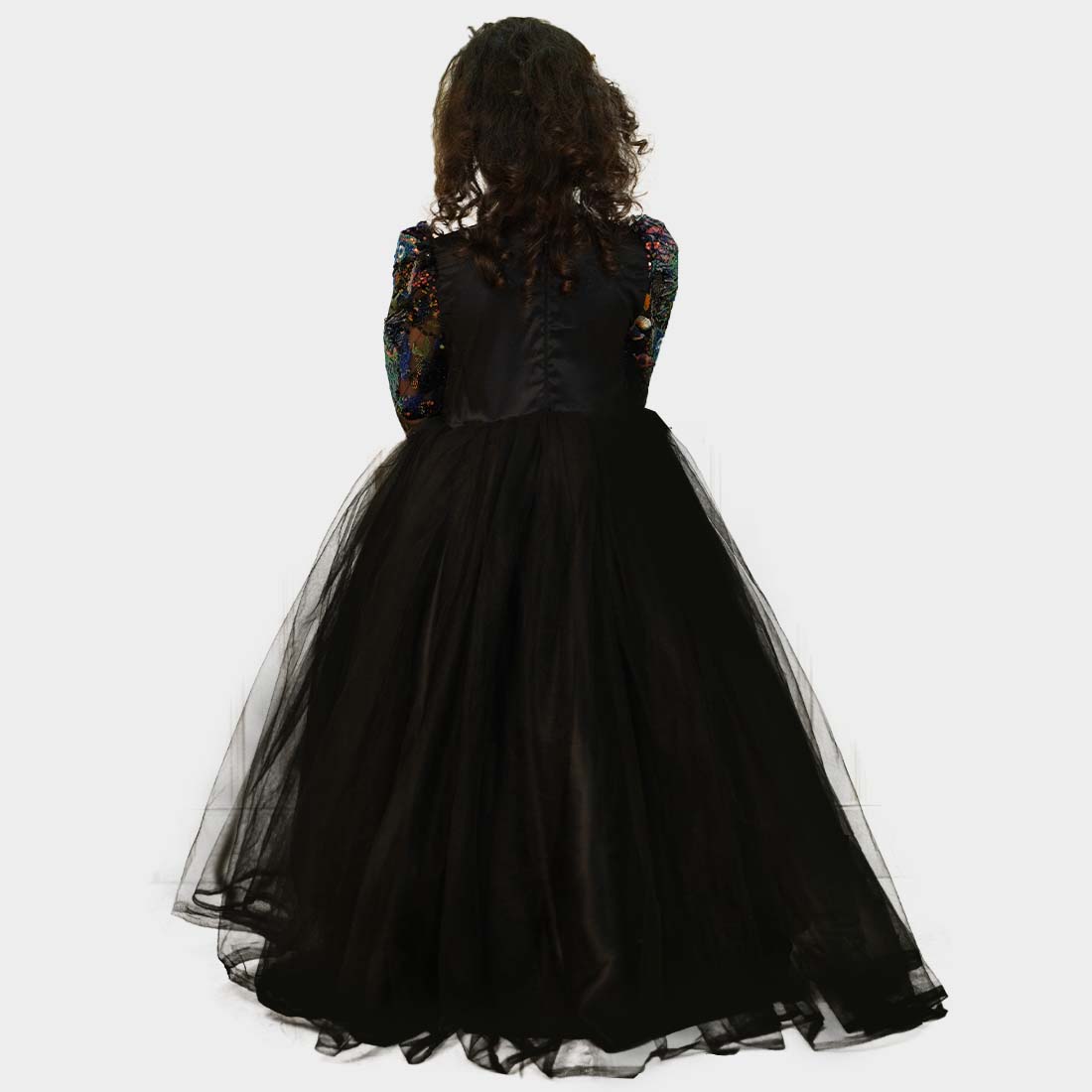 Black multicolor sequin net gown
