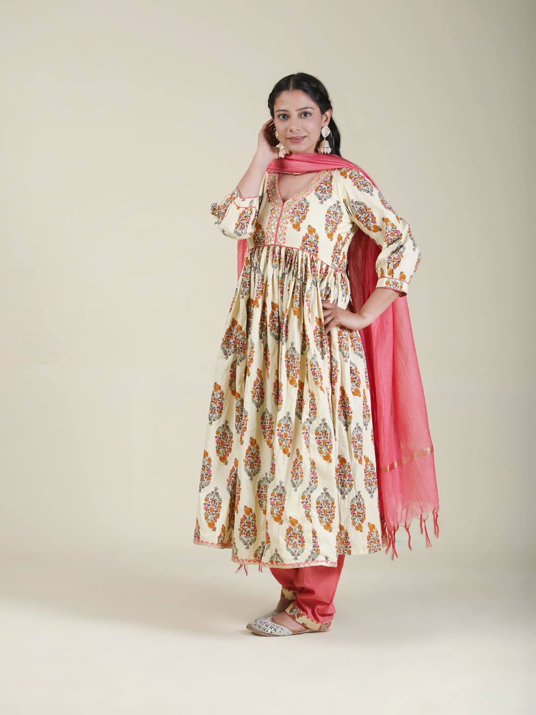 Buy Off-White Georgette Ready-Made Peplum Sharara from Ethnic Plus