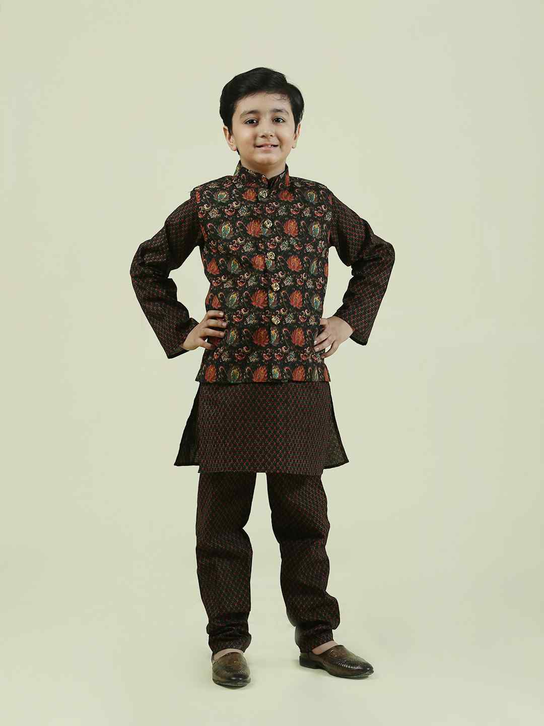 Black Cotton Block printed Kurta Pajama Set