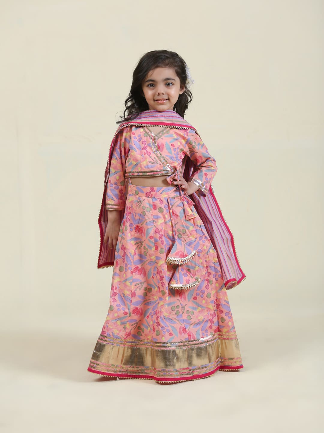 Pure Cotton Floral Pink Anarkali Pant Set