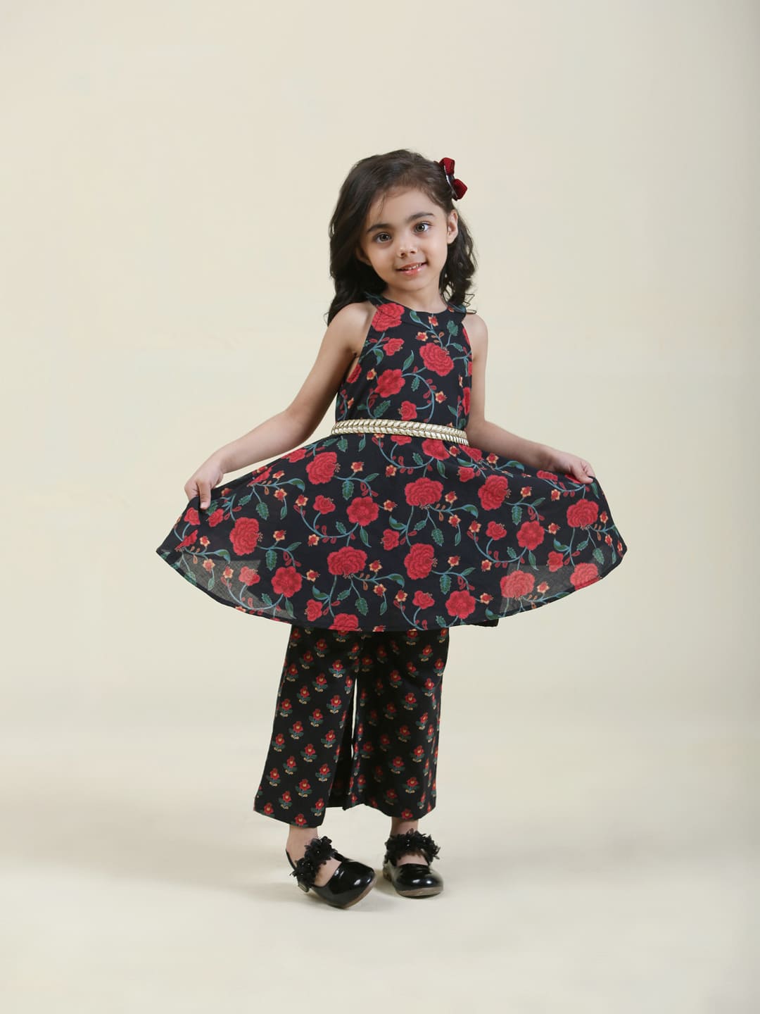 Pure Cotton Floral Print Peplum Pant Set
