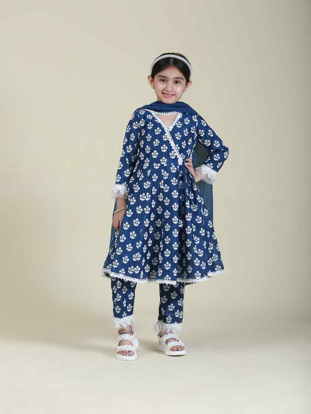 Cotton Anarkali Blue Kurta With  Cotton Blue Pant