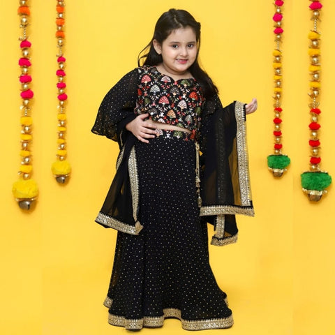 Black Lehenga with Multicolored thread embroidered blouse