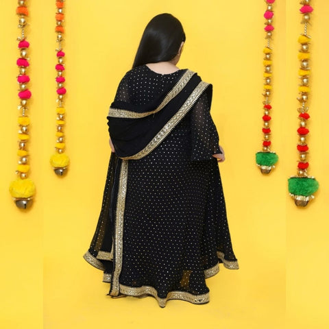 Black Lehenga with Multicolored thread embroidered blouse