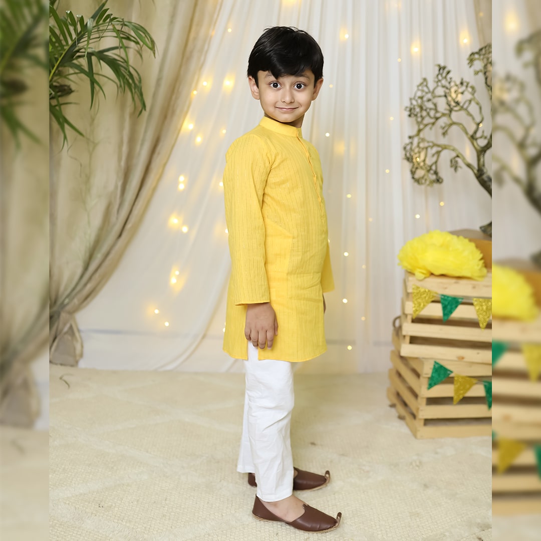 Yellow Cotton Kurta Pajama Set
