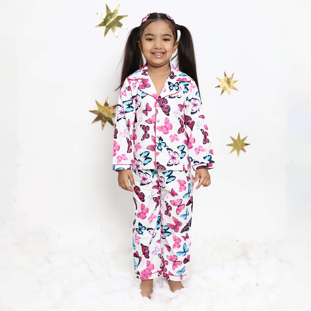 Multicolor Butterfly print Cotton Night Suit