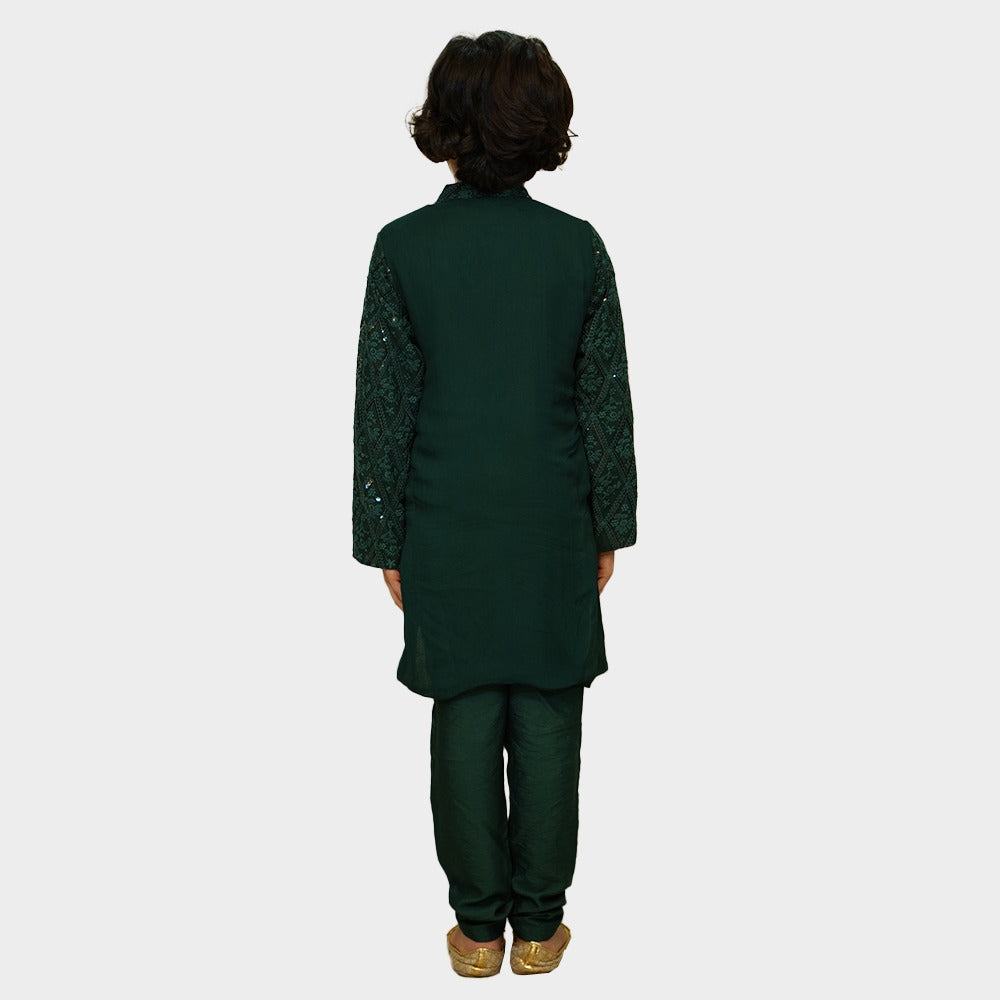 Bottle Green Embroidered Georgette Kurta Pajama Set