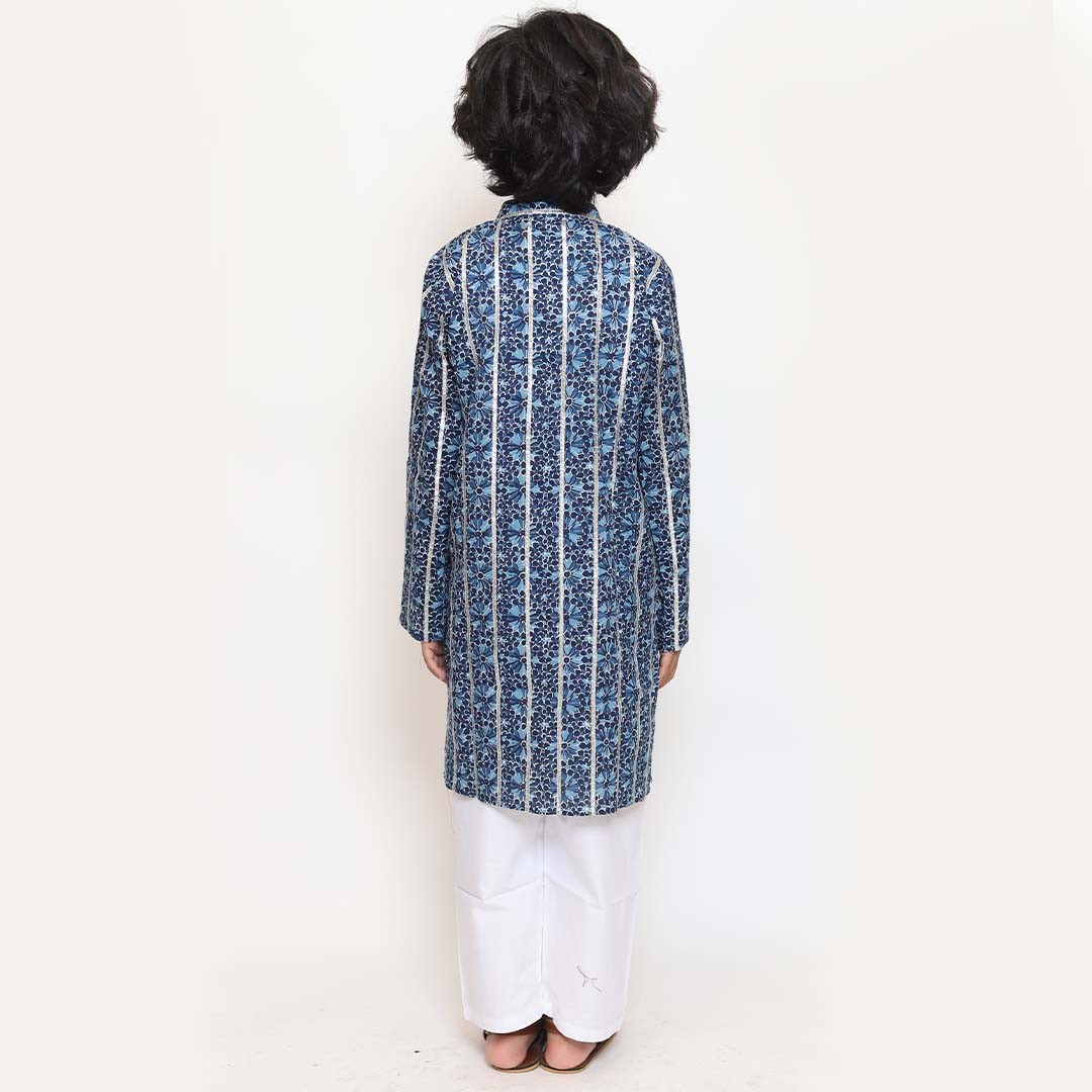 Blue Cotton Print Kurta Pajama set