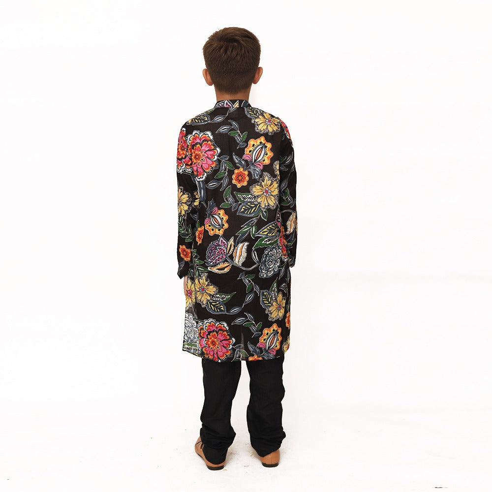 Black floral print Kurta Pajama Set