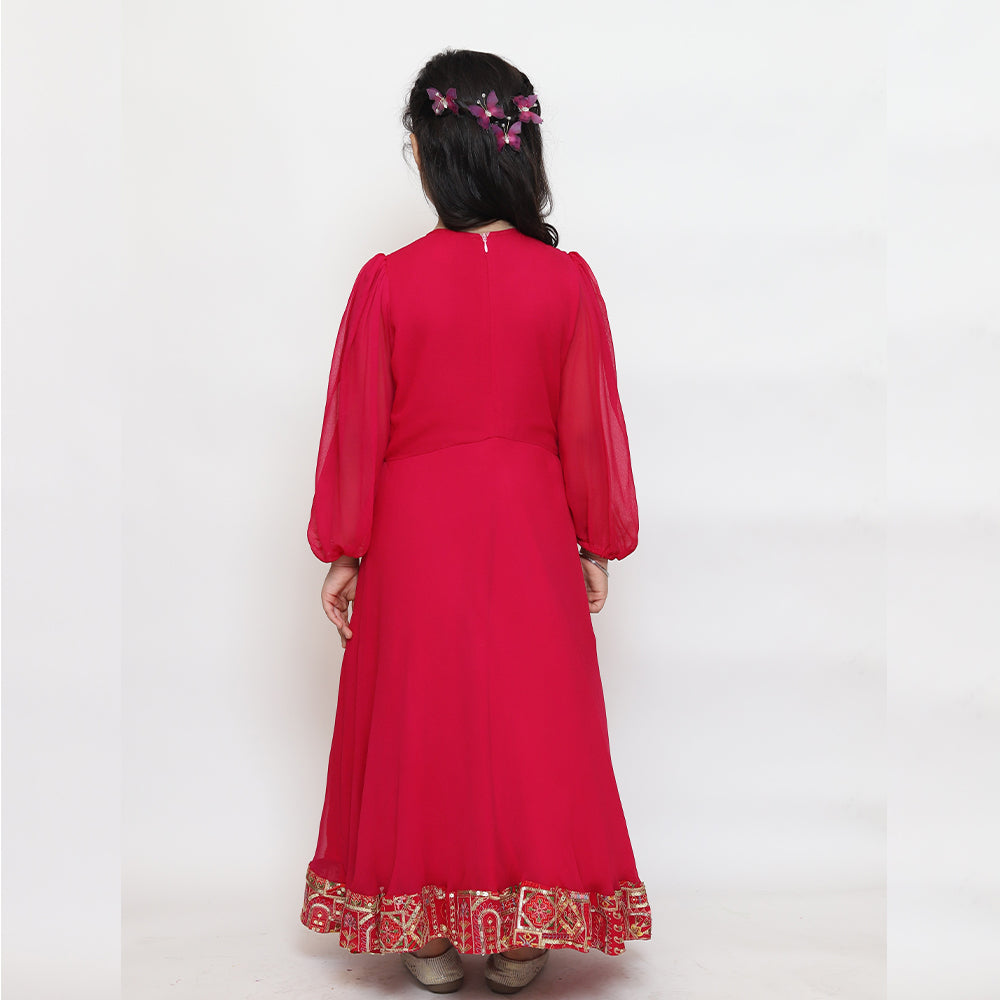 Hot Pink Embroidery Anarkali dress