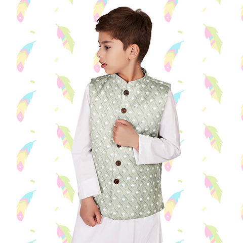 Printed Silk Blend Jacket, Light Green Print