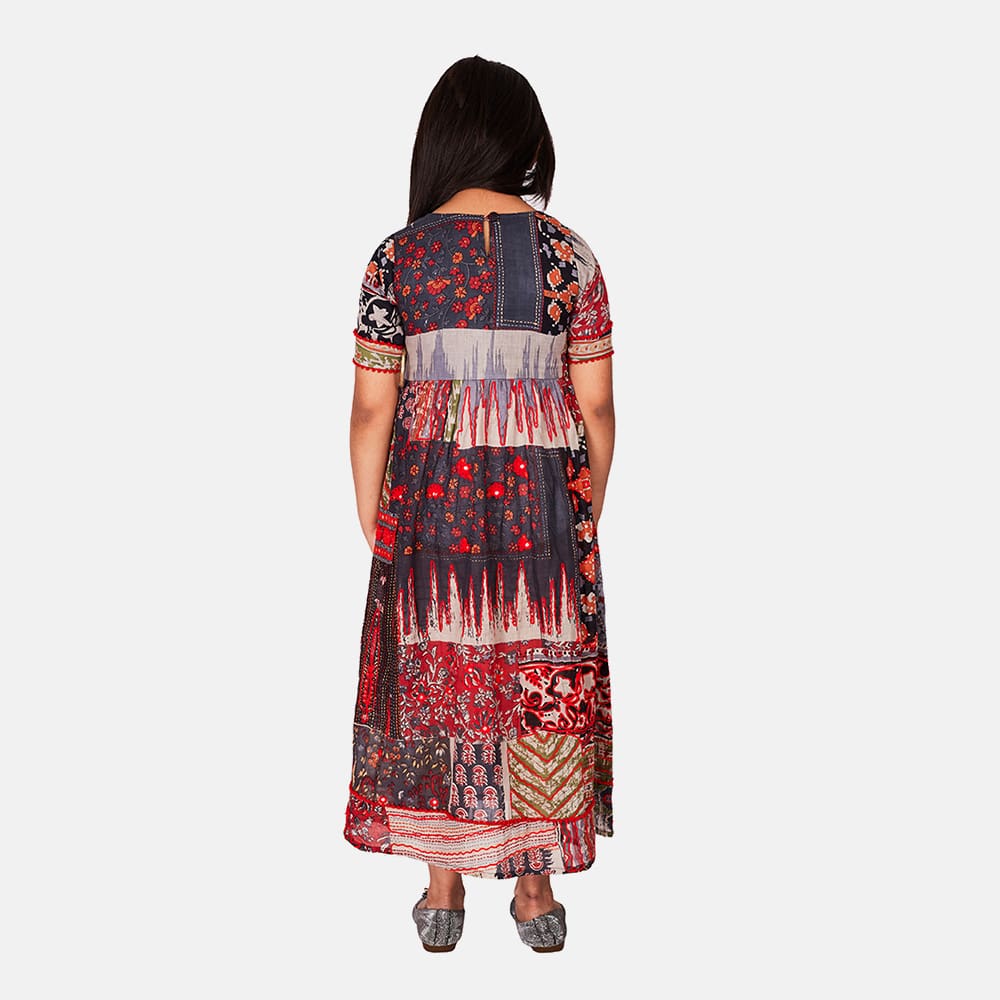 Cotton Mull Embroidered Dress, Multi-Colored