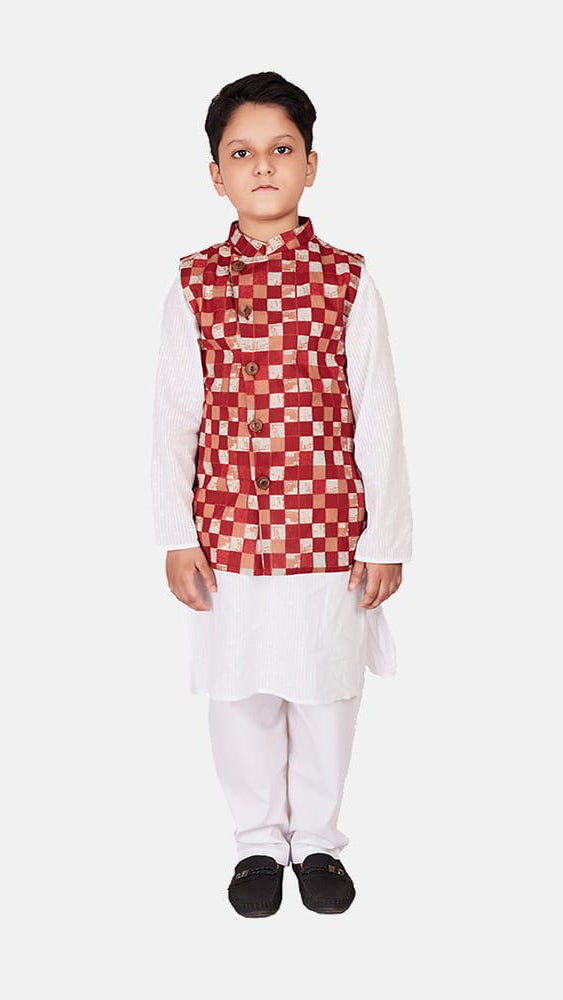 Cotton Kurta Pajama & Jacket - Brown