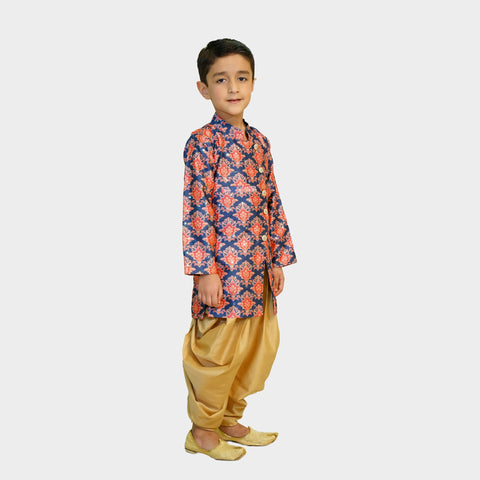 Blue with multicolor print Silk kurta with dhoti pants