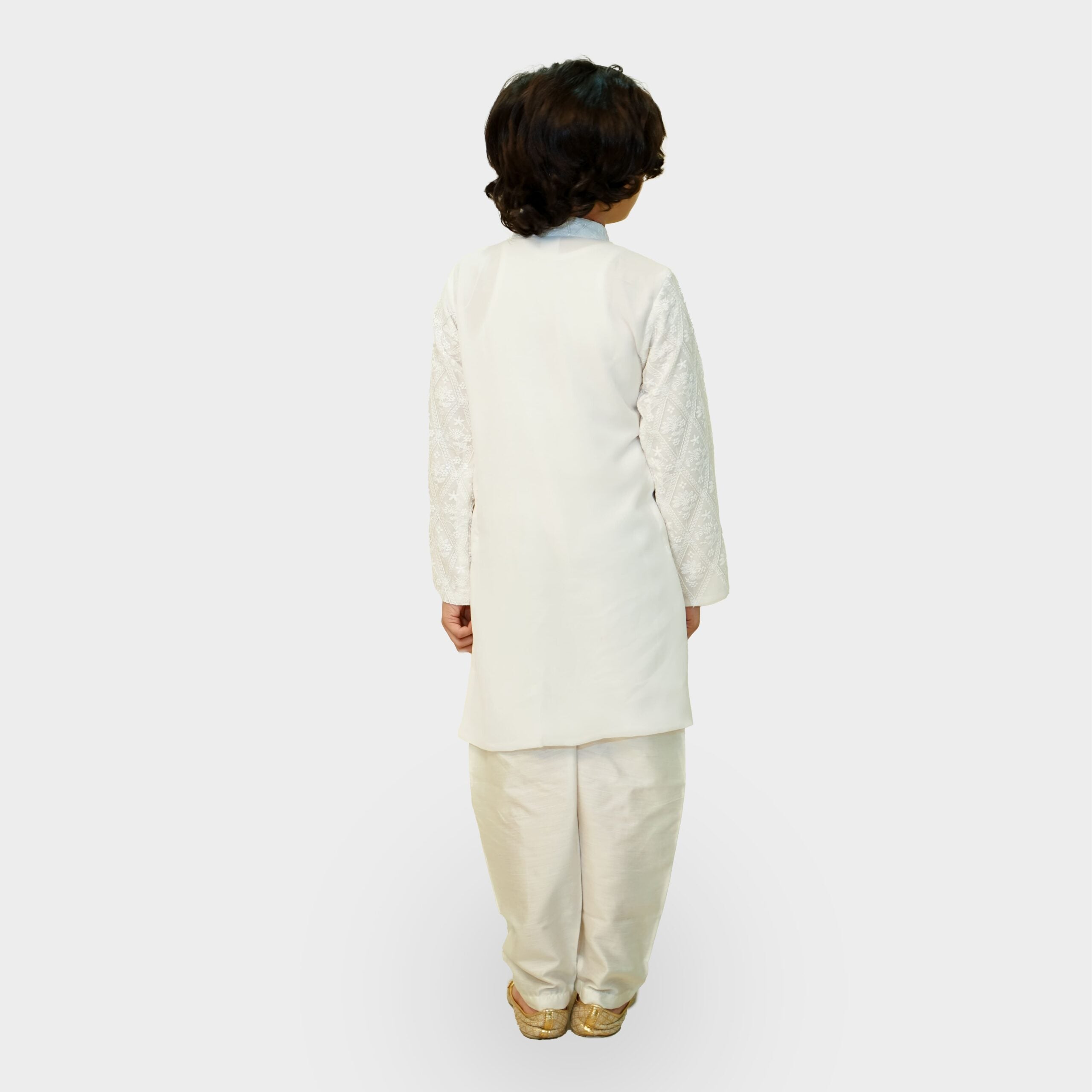 White Embroidered Georgette Kurta Pajama Set