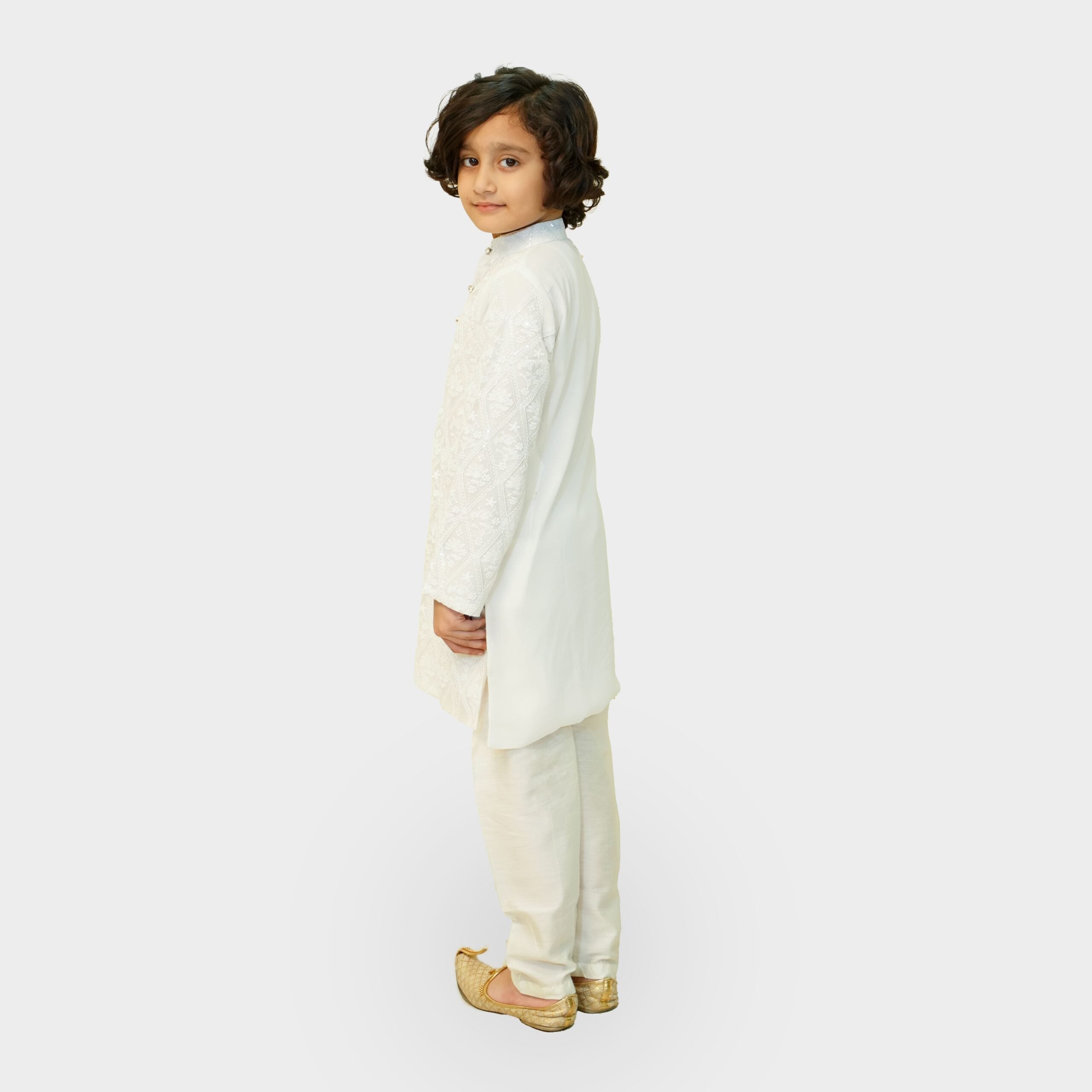 White Embroidered Georgette Kurta Pajama Set
