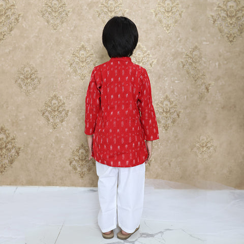 Ikkat Print Red Kurta and Pajama Set