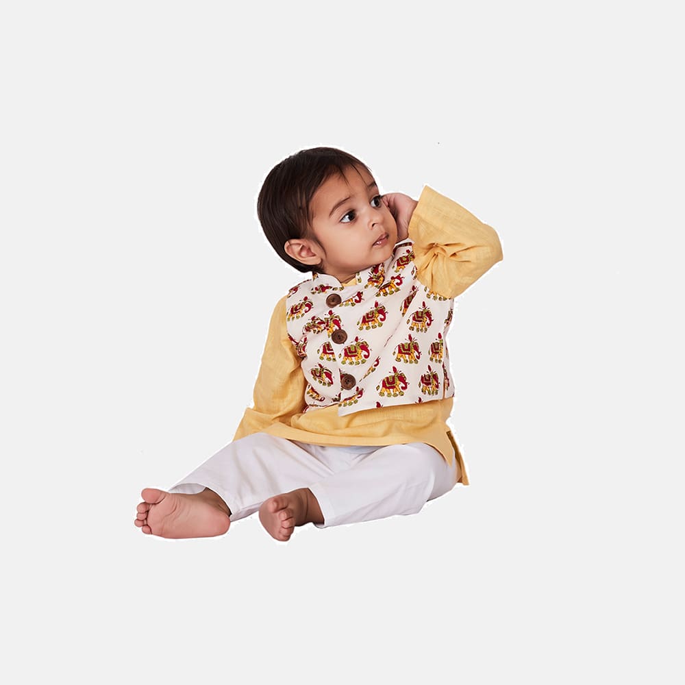 Kurta Pajama with Nehru Jacket, Yellow