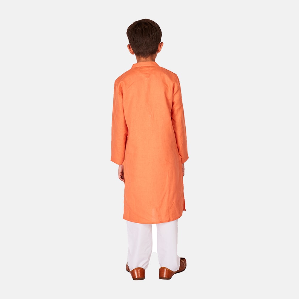 Cotton Linen Kurta Pajama Set Orange, White